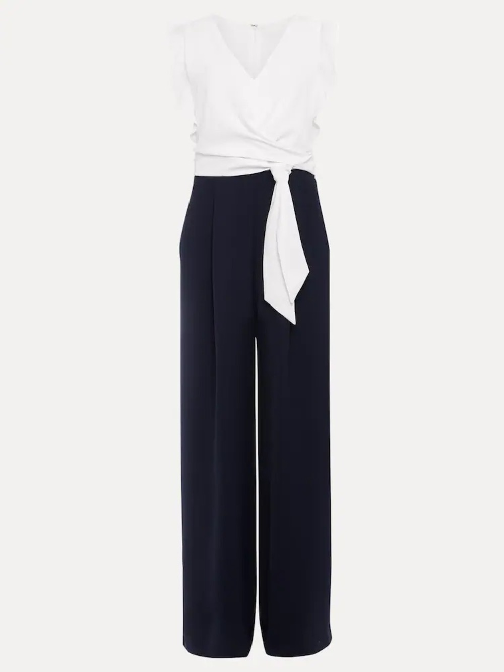 Phase Eight White Ruffle Navy Blue Belted Pocket Wide Leg Tailored Jumpsuit - Picture 16 of 16